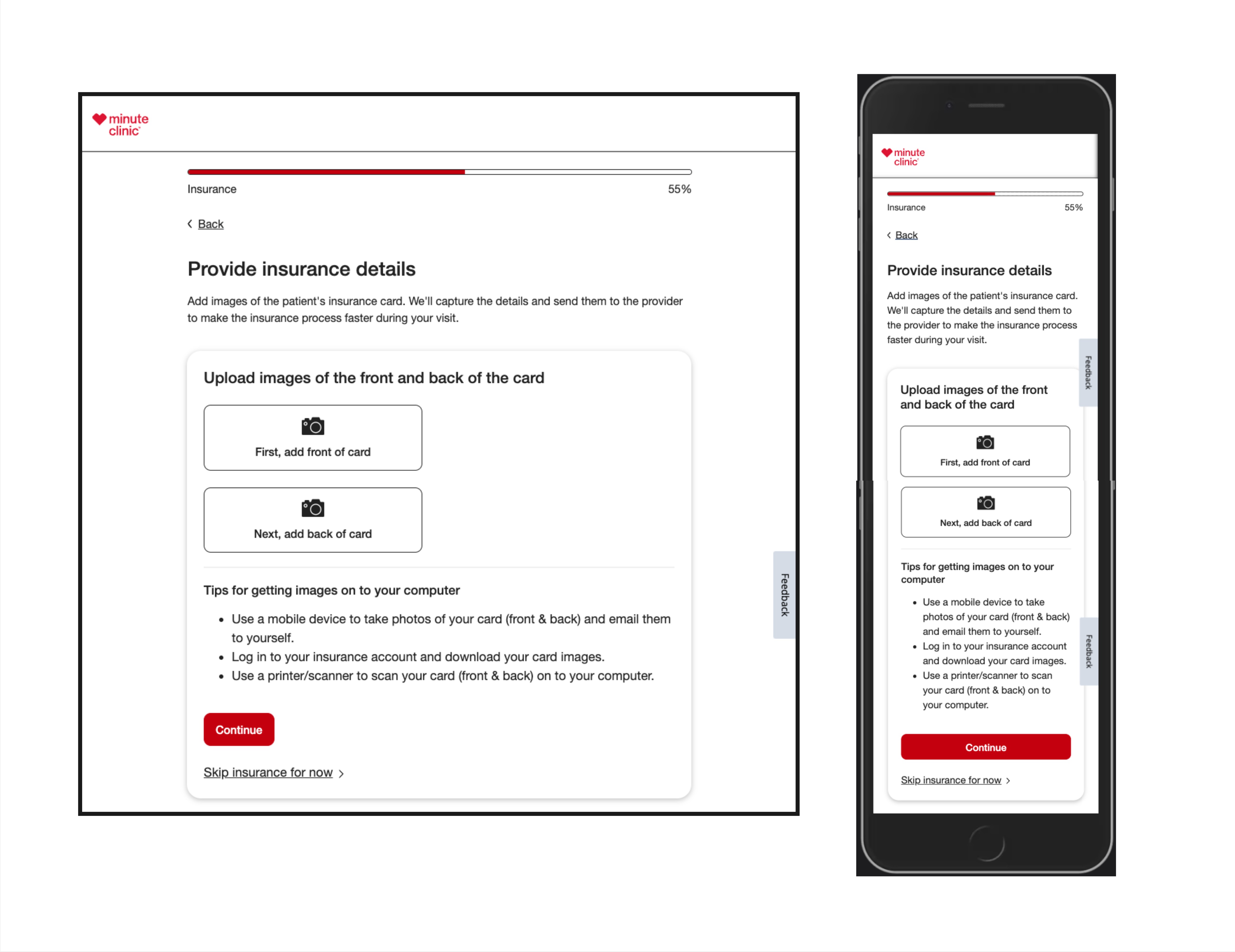 Add Insurance Details screens - Desktop & Mobile