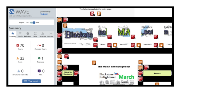 Blackstonema screen with accessibility error points