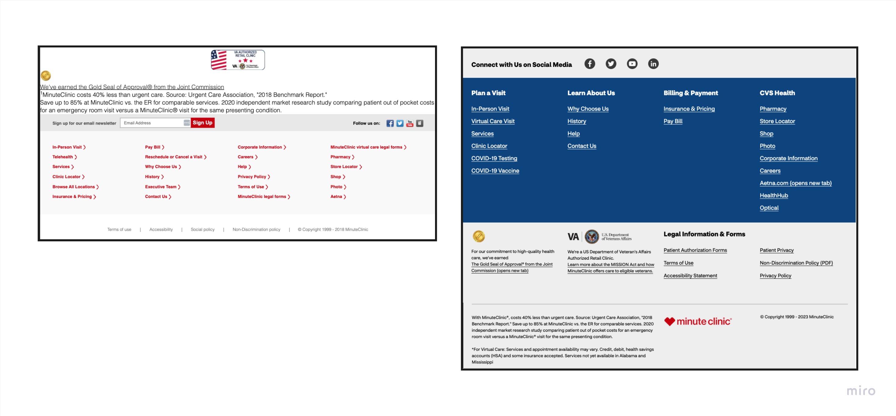 Comparison of Legacy and Redesigned page footer