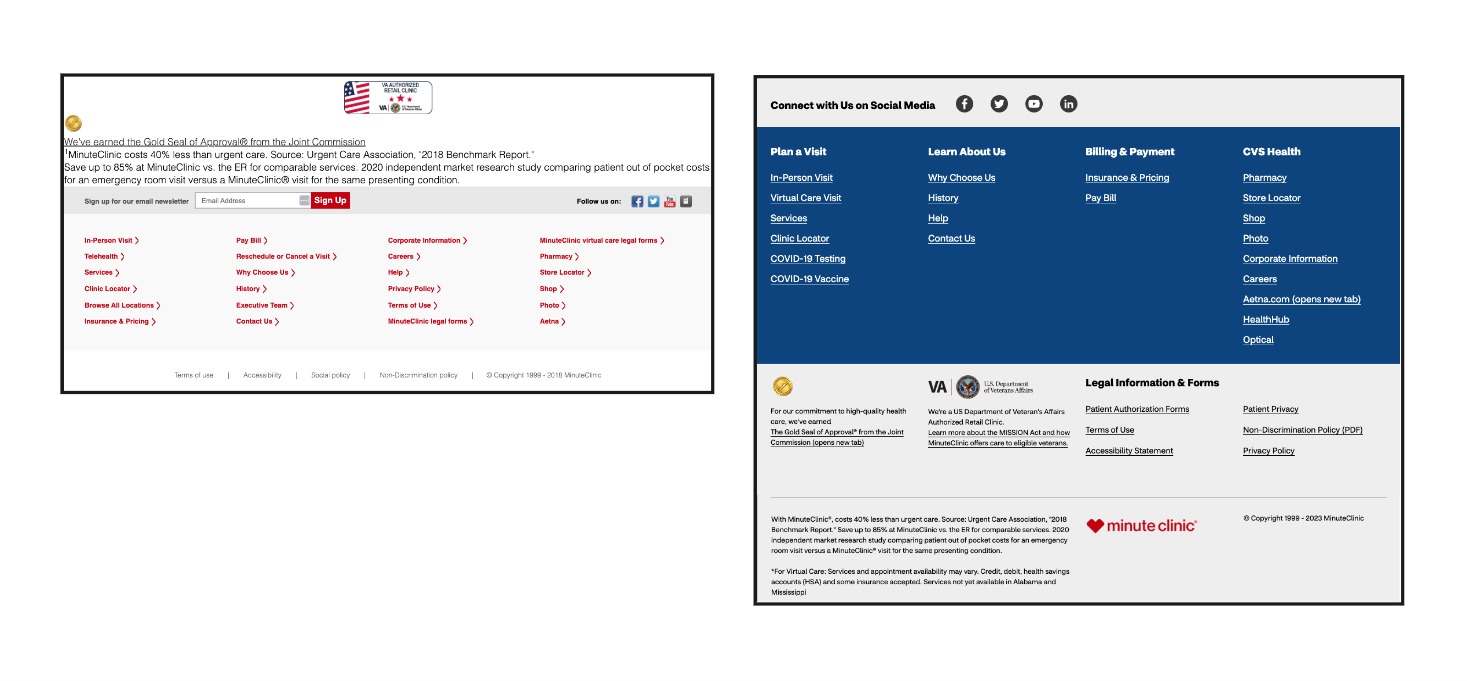 Desktop - Legacy & Redesign Footer Comparison