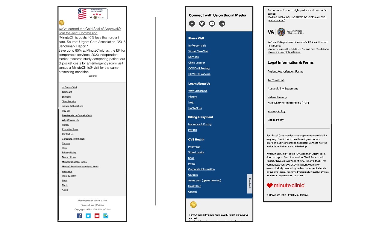 Mobile - Footer Legacy & Redesign Comparison